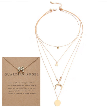 Multi-layer Moon Pendant Necklaces for Women Bohemian Wafer Elegant Necklace
