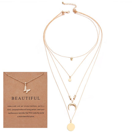 Multi-layer Moon Pendant Necklaces for Women Bohemian Wafer Elegant Necklace