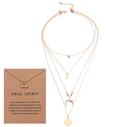 Multi-layer Moon Pendant Necklaces for Women Bohemian Wafer Elegant Necklace