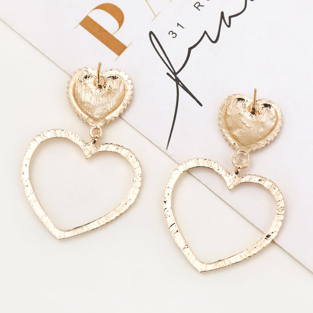 Metal-Sized Heart-Shaped Earrings With Exaggerated Studs Hollow Out Heart Shape