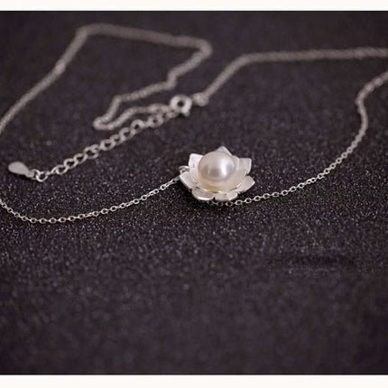 925 Sterling Silver Jewelry   Pearl Lotus Flower Necklaces Hot Sale Pure Silver Jewelry For Women