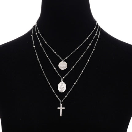 Layer Beads Chain Long Choker Necklace Women Sexy Fashion Gold Silver Color Round Cross Necklaces & Pendants Bijoux