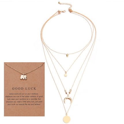 Multi-layer Moon Pendant Necklaces for Women Bohemian Wafer Elegant Necklace