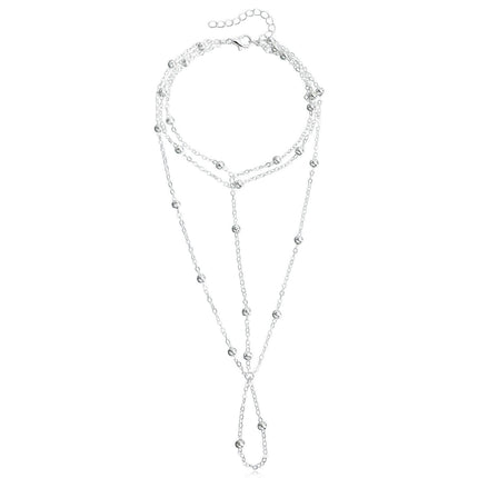 Fashion Silver Color Metal Beads Chain Anklet Connecting Foot Finger Bracelet Barefoot Anklets For Women Beach Creative Jewelry