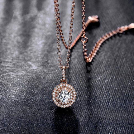 Classical Design Halo 0.5ct CZ Stone White Gold Rose Gold Color Pendant Necklaces Jewelry For Women Collier