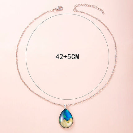 Fashion Aurora Mountains Starry Glass Necklace Silver Teardrop Pendant Necklaces For Women Girls Aesthetic Jewelry