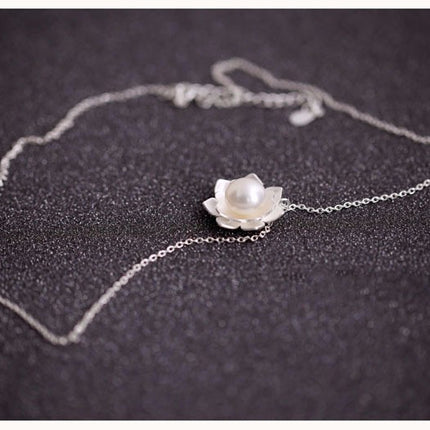 925 Sterling Silver Jewelry   Pearl Lotus Flower Necklaces Hot Sale Pure Silver Jewelry For Women