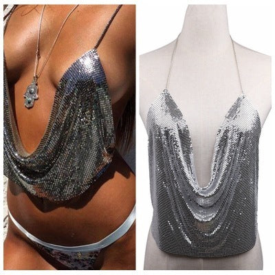 new jewelry creative sequins chest chain personality exaggerated body chain Europe and the United States big necklace