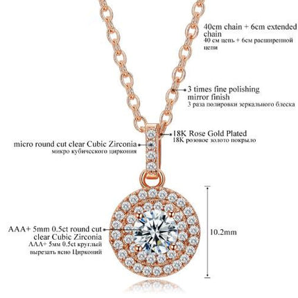 Classical Design Halo 0.5ct CZ Stone White Gold Rose Gold Color Pendant Necklaces Jewelry For Women Collier