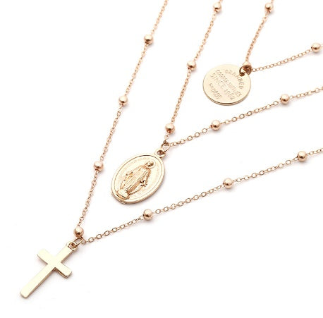 Layer Beads Chain Long Choker Necklace Women Sexy Fashion Gold Silver Color Round Cross Necklaces & Pendants Bijoux