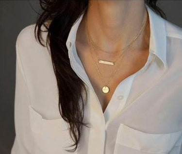 AliExpress jewelry European and American fashion style geometric metal sequins multilayer short necklace chain necklace body chain